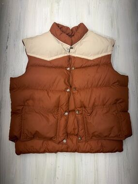 Down Filled Rust Orange Reversible Puffer Vest with Cream Yoke